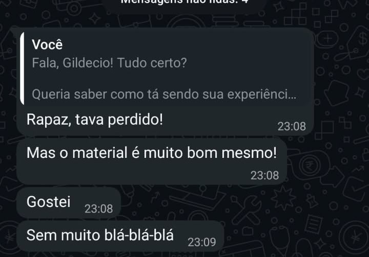 Depoimento de aluno: tava perdido, mas o material é muito bom mesmo, sem blá-blá-blá
