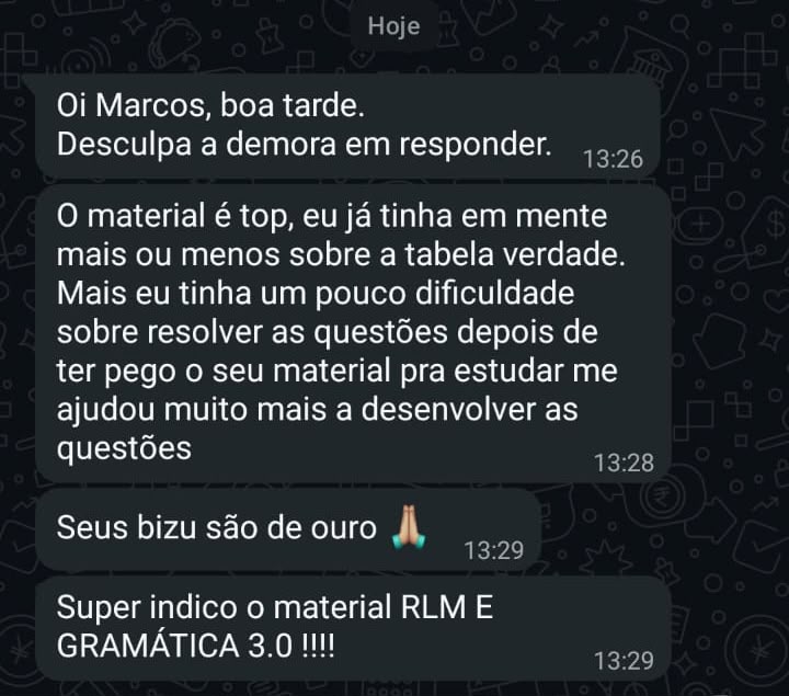 Depoimento de aluno sobre a tabela-verdade: o material ajudou muito a desenvolver as questões, os bizus são de ouro