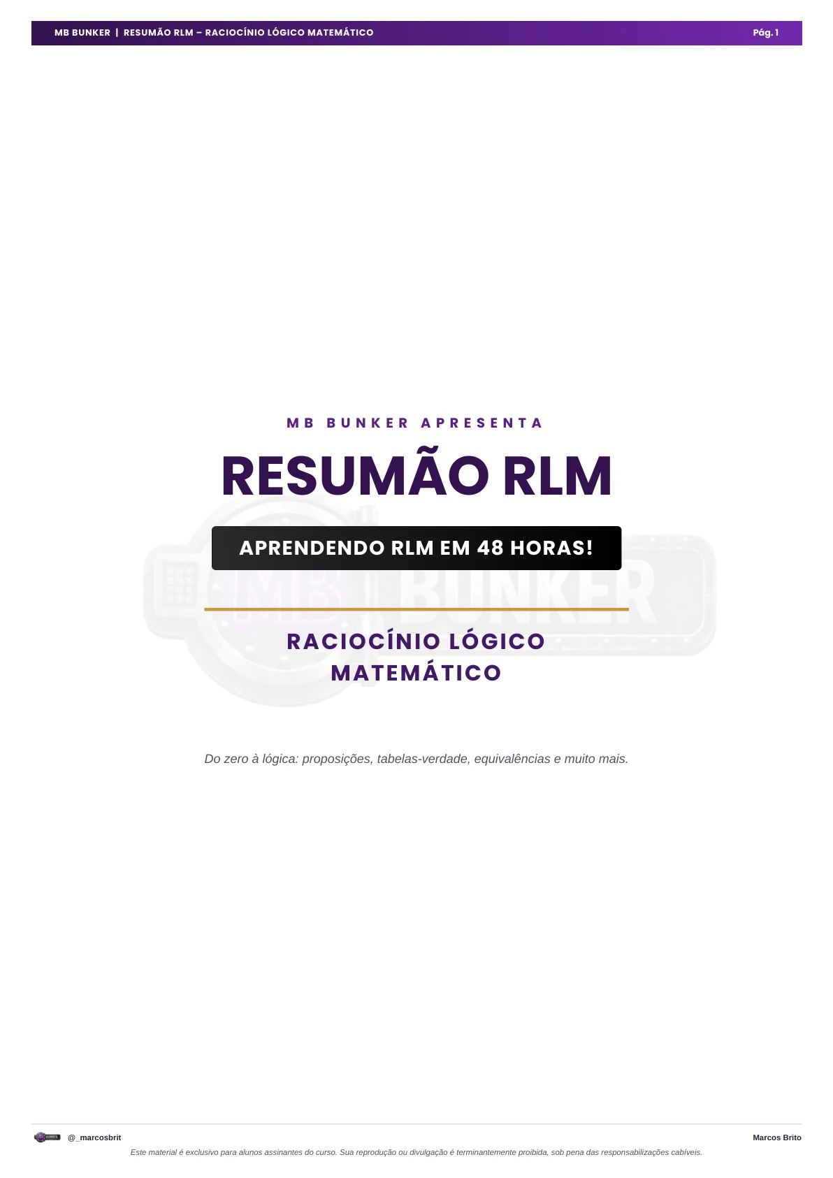 Print real da capa do Resumão RLM: do zero à lógica em 8 páginas